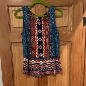 Patterned Sleeveless Top - Blue and Orange